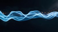 Glowing blue energy waves flow across dark background with scattered light particles, creating dynamic motion effect for technology and science designs.