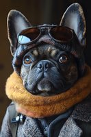 Cool French bulldog wearing aviator sunglasses and winter hat with scarf, stylish pet portrait for fashion and lifestyle concepts.