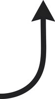 Black curved arrow pointing upward on white background isolated for graphic design and business presentations.