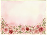 Romantic floral border frame with pink and red roses, green leaves, and scattered hearts on soft cream background. Perfect for wedding invitations, greeting cards, and romantic design projects.