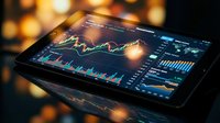 Digital tablet displaying financial trading charts and market data analytics with colorful graphs and statistics for investment analysis and monitoring.