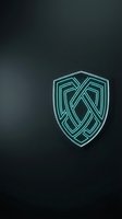 Glowing neon shield with interlocking geometric lines in cyan against dark background, suitable for tech, security, and branding applications.