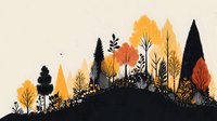 Autumn forest silhouette with vibrant yellow and orange trees against a beige background, creating a scenic woodland landscape for seasonal designs.