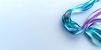 Flowing turquoise and purple metallic liquid forms create dynamic curves against light blue background, suggesting motion and fluidity. Modern abstract design element.