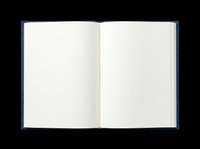 Open blank notebook with navy blue hardcover and cream pages, isolated on transparent background. Ready for clipart, print-on-demand, sublimation, t-shirt design, and sticker applications.