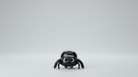 Isolated black robotic spider toy with articulated legs on white background, suitable for product design, merchandise, and promotional materials.