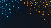 Glowing orange and blue dots scattered on dark background create dynamic contrast effect for technology and science presentations and banners.