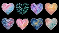 Decorative heart shapes with ornamental patterns, watercolor textures, and geometric designs isolated on transparent background. Ready for t-shirt designs, stickers, clipart, sublimation, print-on-demand products, and digital crafts.