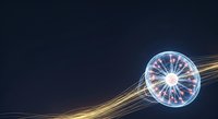 Glowing energy sphere with golden light trails flowing across dark background, representing power, technology, and innovation for digital design projects.