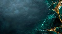Abstract dark teal background with golden cracks and emerald green fractures creating luxury marble texture for premium design projects.