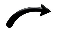 Black curved arrow pointing right on white background isolated for graphic design and presentation use.