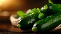 Fresh green cucumbers with water drops on dark wooden background, macro shot with selective focus and natural lighting for food photography.