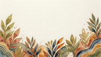 Botanical foliage border with warm earth tones, featuring layered leaves and organic waves in gold, terracotta, and sage. Isolated design element for stationery, invitations, and decorative backgrounds.