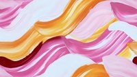 Flowing abstract waves in pink, orange and yellow create dynamic movement against white background, modern artistic design for decorative purposes.