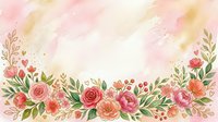 Watercolor floral border with roses, peonies, and botanical elements in pink, coral, and gold tones on soft white background. Perfect for wedding invitations, greeting cards, and design projects.