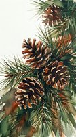Watercolor pine branch with cones on white background. Natural winter botanical illustration for holiday decorations, greeting cards and seasonal designs.