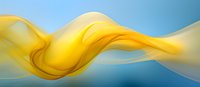 Flowing golden wave design element on blue gradient background creates dynamic movement and energy for modern business and technology presentations.