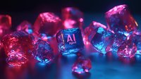 Glowing pink and blue ice cubes with neon lighting effects on dark background create dramatic contrast and modern aesthetic for beverage and party concepts.