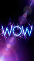 Glowing neon WOW text with electric sparks and purple light effects on dark background for advertising and promotional designs.