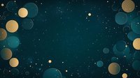 Magical starry night sky with golden and teal circles creating ethereal bokeh effect against dark emerald background with glowing stars. Suitable for luxury designs.