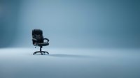 Black office chair isolated on blue gradient background, suitable for corporate, business, and workplace design projects.