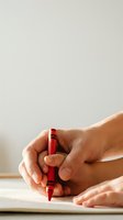 Close-up of hand holding red crayon drawing on white paper, creative art activity for children and adults, artistic expression and coloring concept.