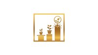 Golden growth chart with plants sprouting from bars showing business development and eco-friendly progress in sustainable finance concept.