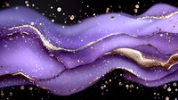 Luxurious purple and gold marble waves with glitter effect and flowing lines create elegant abstract background for luxury design and packaging.