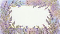 Watercolor lavender frame with purple flowers and green stems creating decorative border on white background for wedding invitations and romantic designs.