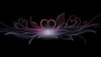 Elegant ornamental border with flowing curves and heart motifs in gradient pink and blue colors on black background for romantic design projects.