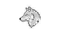Wolf head profile with detailed fur texture in black line art style on white background isolated for logo design and branding projects.