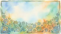 Watercolor paw print border with soft pastel colors, blue and orange tones, isolated on white background for pet-related designs, greeting cards, and animal-themed projects.