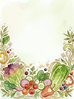 Fresh organic vegetables and herbs frame a cream background with decorative botanical elements, ideal for food blogs, recipe cards, restaurant menus, and culinary design projects.