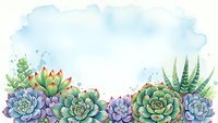 Watercolor succulent garden border with blue and green plants on white background for botanical design projects and natural decoration elements.