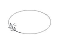 Elegant oval frame with decorative floral flourish corner element, isolated on transparent background for wedding invitations and design projects.