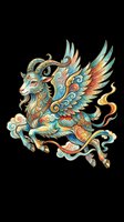 Ornate mythical winged lion creature with turquoise, gold, and coral decorative patterns, isolated on transparent background. Ready for t-shirts, clipart, stickers, sublimation, and print-on-demand designs.