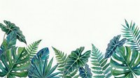 Lush tropical foliage border with green palm and fern leaves arranged on white background, suitable for design projects, invitations, and botanical themed layouts.