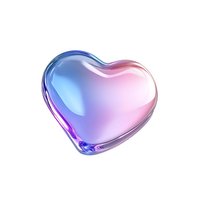 Glossy transparent heart shape with blue and pink gradient colors on white isolated background, suitable for romantic designs and valentines projects.