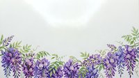 Watercolor wisteria border with purple blooms and green leaves on white background, perfect for cards, invitations, and spring designs.