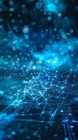 Abstract blue network connections with glowing bokeh effect, representing digital technology and data visualization for business or science backgrounds.