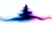Artistic silhouette of pine tree created with flowing blue and purple smoke effect against white background, abstract nature concept for modern wall decor.