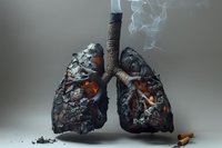 Powerful anti-smoking concept showing burning cigarette and damaged lungs made of ash and ember, perfect for health campaigns and addiction awareness materials.