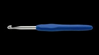 Crochet hook with blue ergonomic handle isolated on transparent background, ready for clipart, sublimation, t-shirt design, print-on-demand products and craft stickers.