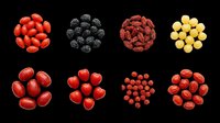 Isolated tomatoes, berries, and red fruits in various sizes and arrangements on transparent background, ready for clipart, t-shirt design, print-on-demand products, stickers, and sublimation projects.