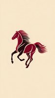 Stylized galloping horse silhouette in burgundy and brown tones on cream background, isolated for design projects and branding applications.