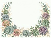 Watercolor succulent wreath frame with eucalyptus leaves and gold accents on cream background for wedding invitations and botanical design projects.