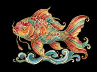 Ornate koi fish with flowing fins and decorative scales in vibrant red, gold, and turquoise tones, isolated on transparent background. Ready for t-shirt designs, clipart, stickers, and print-on-demand products.