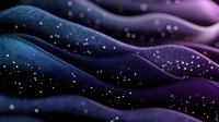 Abstract cosmic waves in deep blue and purple colors with glowing particles creating magical atmosphere. Smooth flowing curves with sparkling elements.
