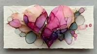 Abstract watercolor heart with flowing organic shapes in pink purple and gray tones on textured paper background for romantic design projects.