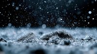 Magical winter night landscape with sparkling snow and bokeh lights against dark starry sky background creating dreamy atmospheric scene.